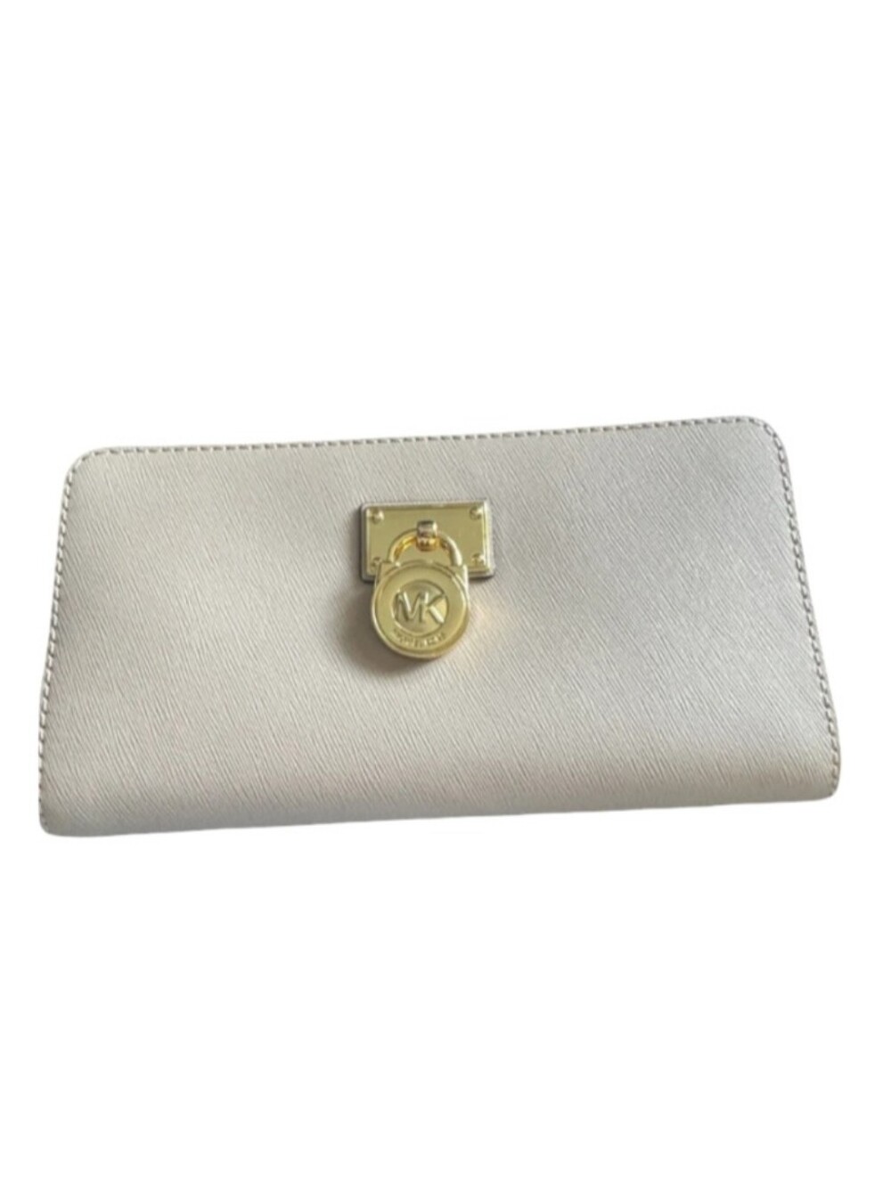 Michael Kors Hamilton Zip Around Wallet In Cream Gold Hardware Clutch Purse